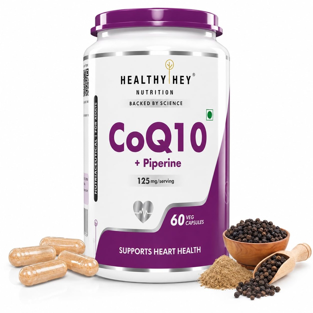 HealthyHey Nutrition High Absorption CoQ10 with BioPerine-125mg -Pack of 60 Capsules