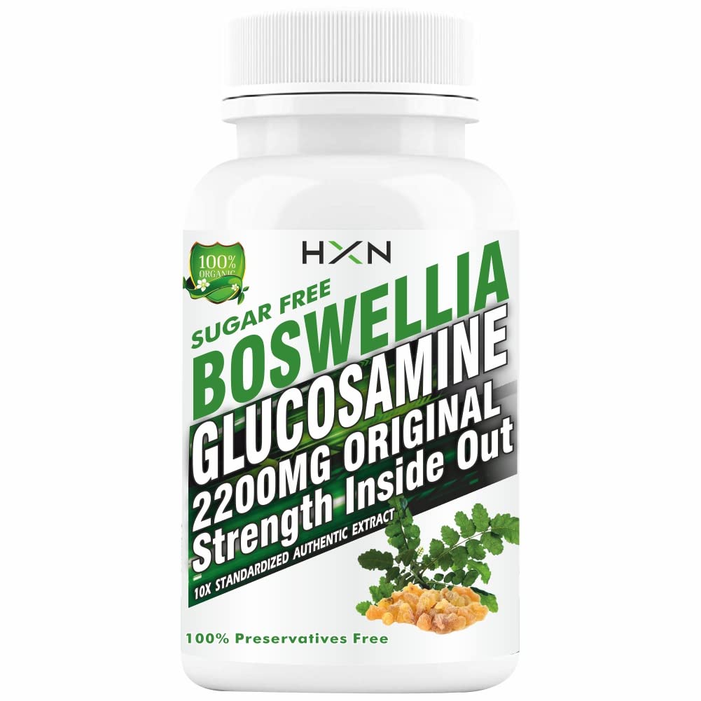 HXN Glucosamine Joint Support Supplement for Knee & Joint Pain Relief – with Boswellia Serrata (Shallaki), Chondroitin, MSM, Collagen Type 2 – 60 Vegetarian Tablets, Sugar & Gluten Free