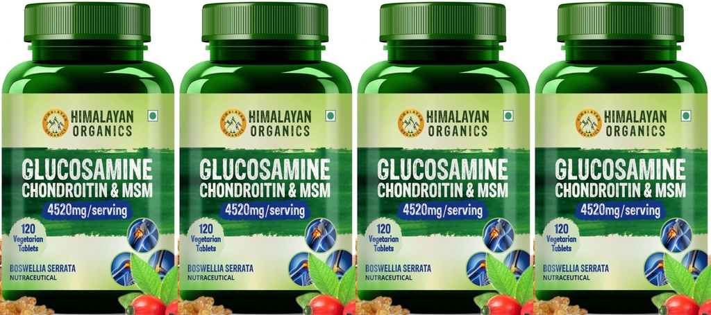 Vlado’s Himalayan Organics Glucosamine Chondroitin MSM – Joint & Cartilage Support Supplement – Supports Joint Comfort, Mobility & Flexibility – Pure Vegetarian Formula – 120 Veg Tablets x Pack of 4