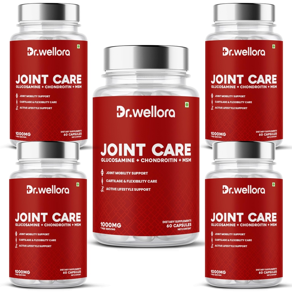 DR WELLORA Joint Care Capsules with Glucosamine, Chondroitin & MSM | Joint Mobility, Cartilage & Flexibility Support | Herbal Joint Health Supplement for Men & Women | 300 Capsules