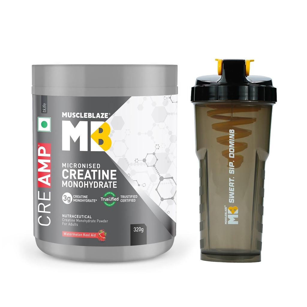 MuscleBlaze Micronised Creatine Monohydrate CreAMP, 320g + Shaker