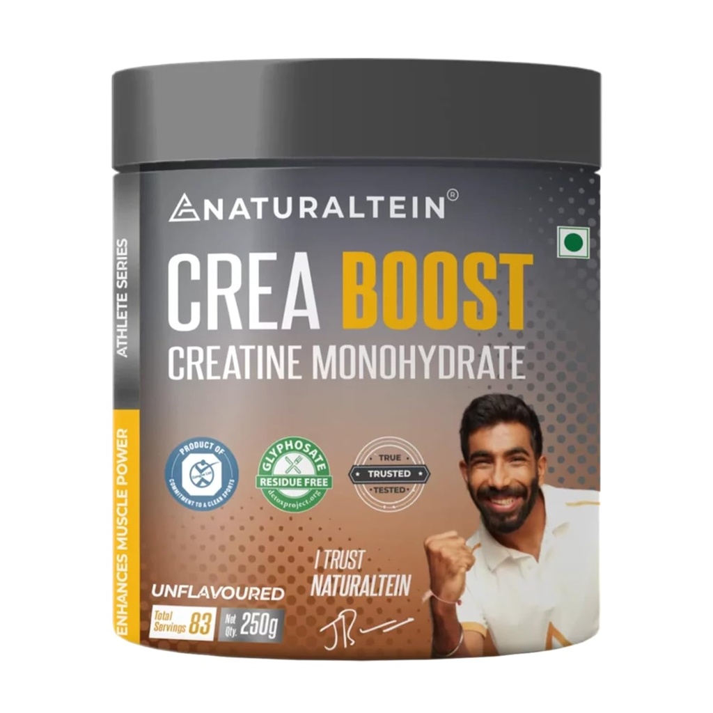 NATURALTEIN Creatine Monohydrate Unflavoured (250 Grams, 83 Servings)| Boosts Strength, Endurance & Muscle Recovery | No Fillers, No Preservatives|Fast Recovery|Increases Muscle Mass