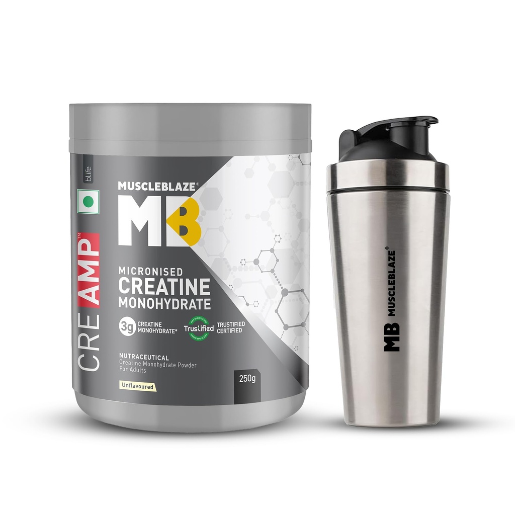MuscleBlaze Micronised Creatine Monohydrate CreAMP, 250g + Shaker