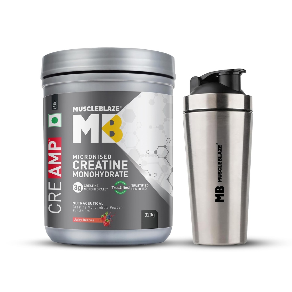 MuscleBlaze Micronised Creatine Monohydrate CreAMP, 320g + Shaker