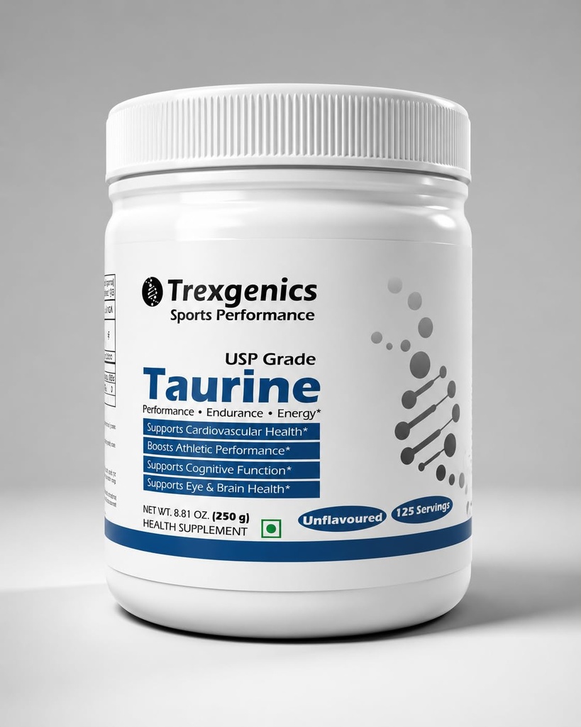 Trexgenics TAURINE USP grade PURE POWDER Nervous System, Energy, Heart, Cardiovascular system, Brain, Eye Health Support (250 GRAM)