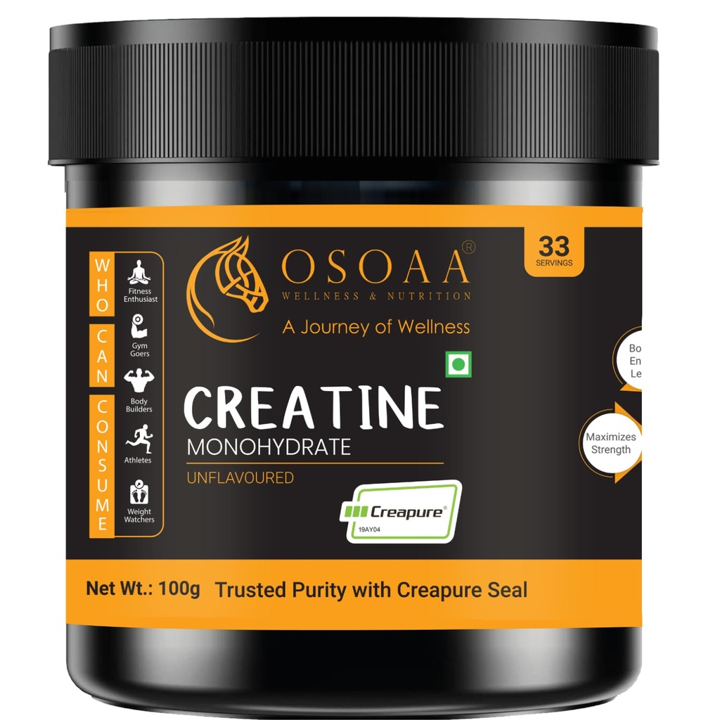OSOAA 100% Creapure from Germany, Micronized Creatine Monohydrate Powder - 100g | 3g Creatine/Serving | Pre/Post Workout Supplement for Muscle Repair & Recovery | Supports Athletic Performance & Power