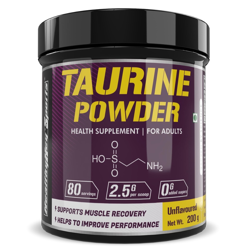 HealthyHey Sports Taurine Powder - Amino Acid Supplement - Improve Performance & Helps Recovery - 200 gram - 80 Servings