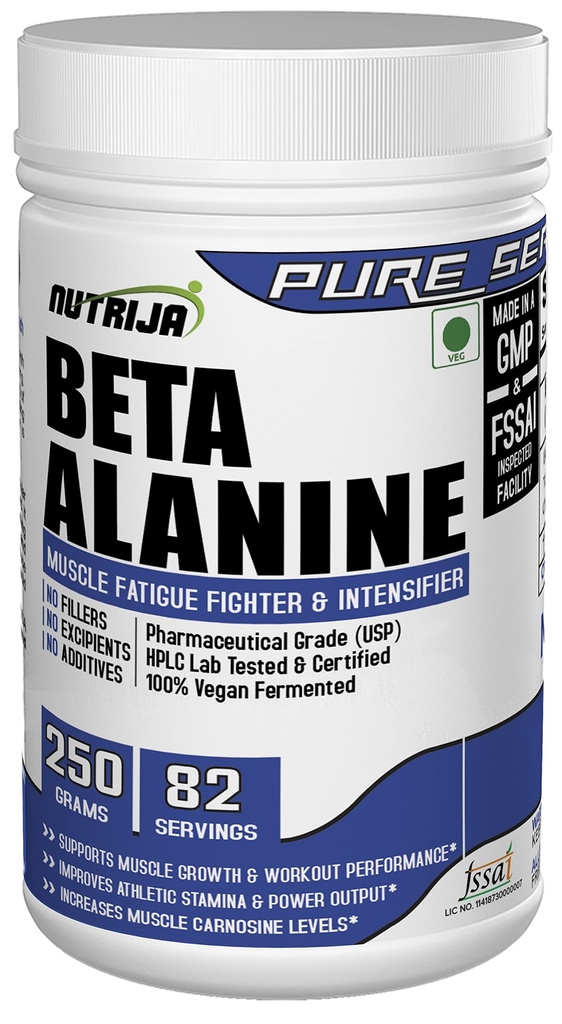 NutriJa Beta Alanine Powder 250g | Pineapple Flavor | Pre Workout Amino Acid Supplement | Supports High Intensity Training, Workout Endurance & Training Performance | Gym Supplement (Pack of 1)