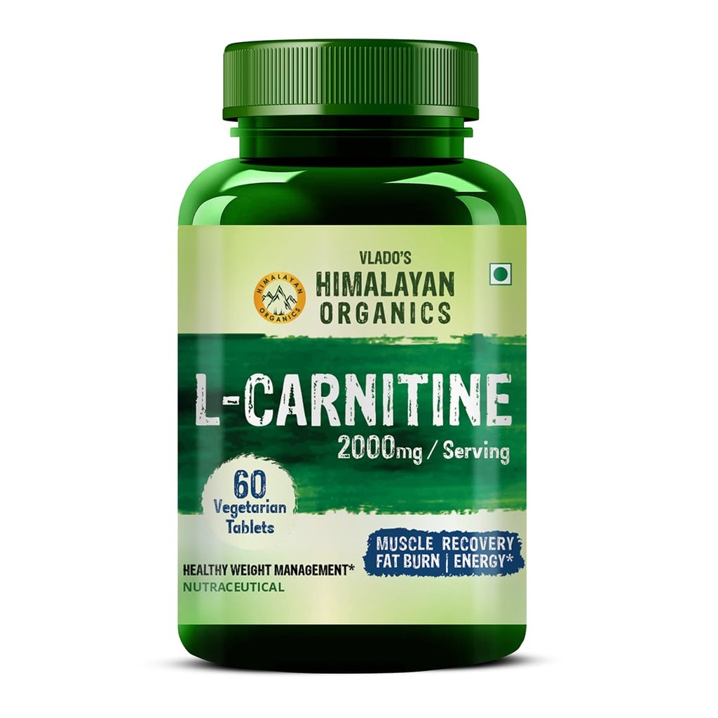 Vlado’s Himalayan Organic L-Carnitine 2000 Mg | Healthy Weight Management | Supports Muscle Recovery, Boost Energy, Endurance, And Fat Burn - 60 Vegetarian Tablets