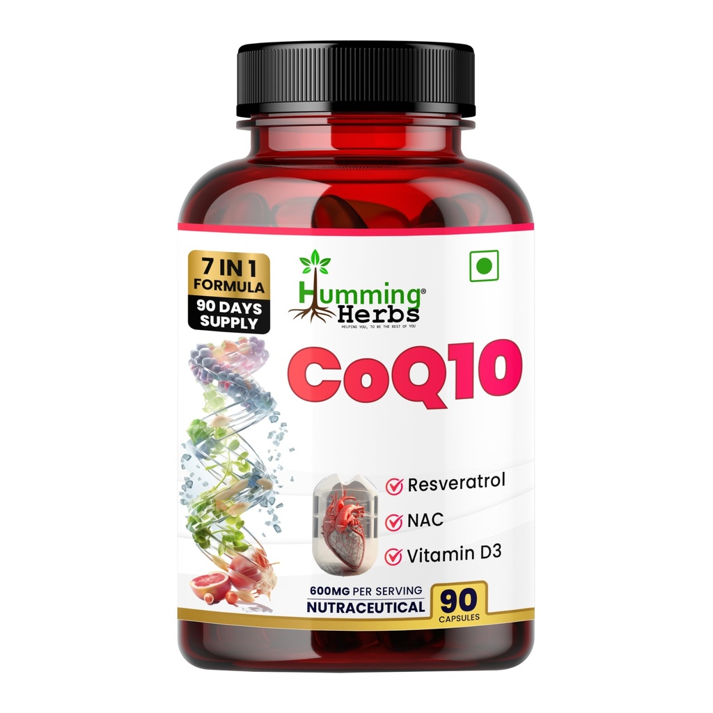 Humming Herbs CoQ10 Supplement 7-in-1 with Resveratrol NAC ALA Magnesium Vitamin K2 (MK-7) & Vitamin D3 – Cellular Energy & Antioxidant Support – 90 Veg Capsules