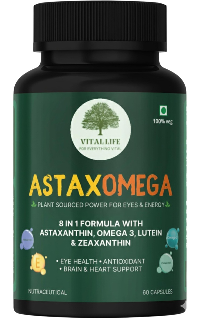 VITAL LIFE AstaxOmega 8 in 1 Formula, 60 Veg Capsules