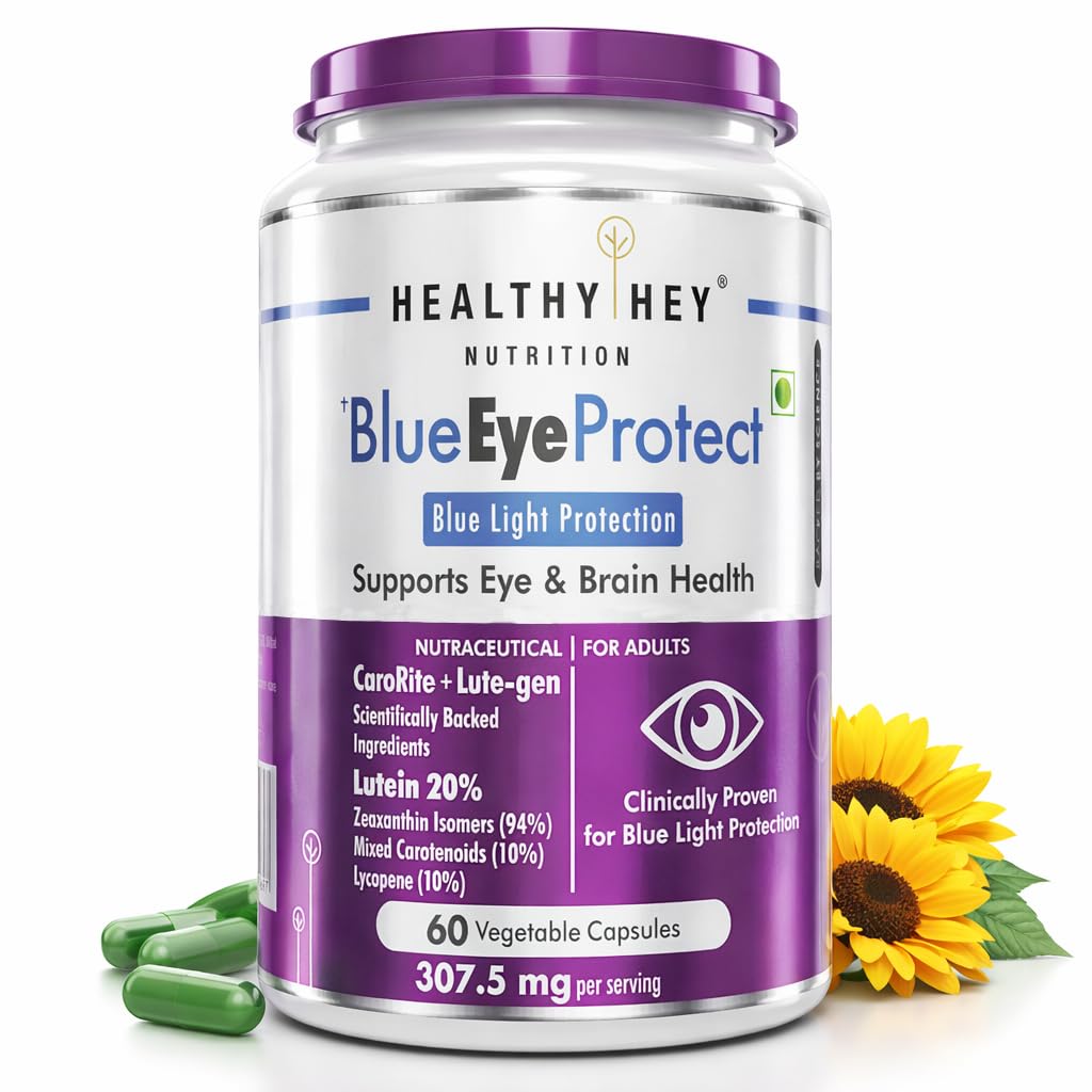HealthyHey Nutrition BlueEyeProtect Natural Lutein and Zeaxanthin - Protection from Blue Light and Eye Health - 60 Veg. Capsules