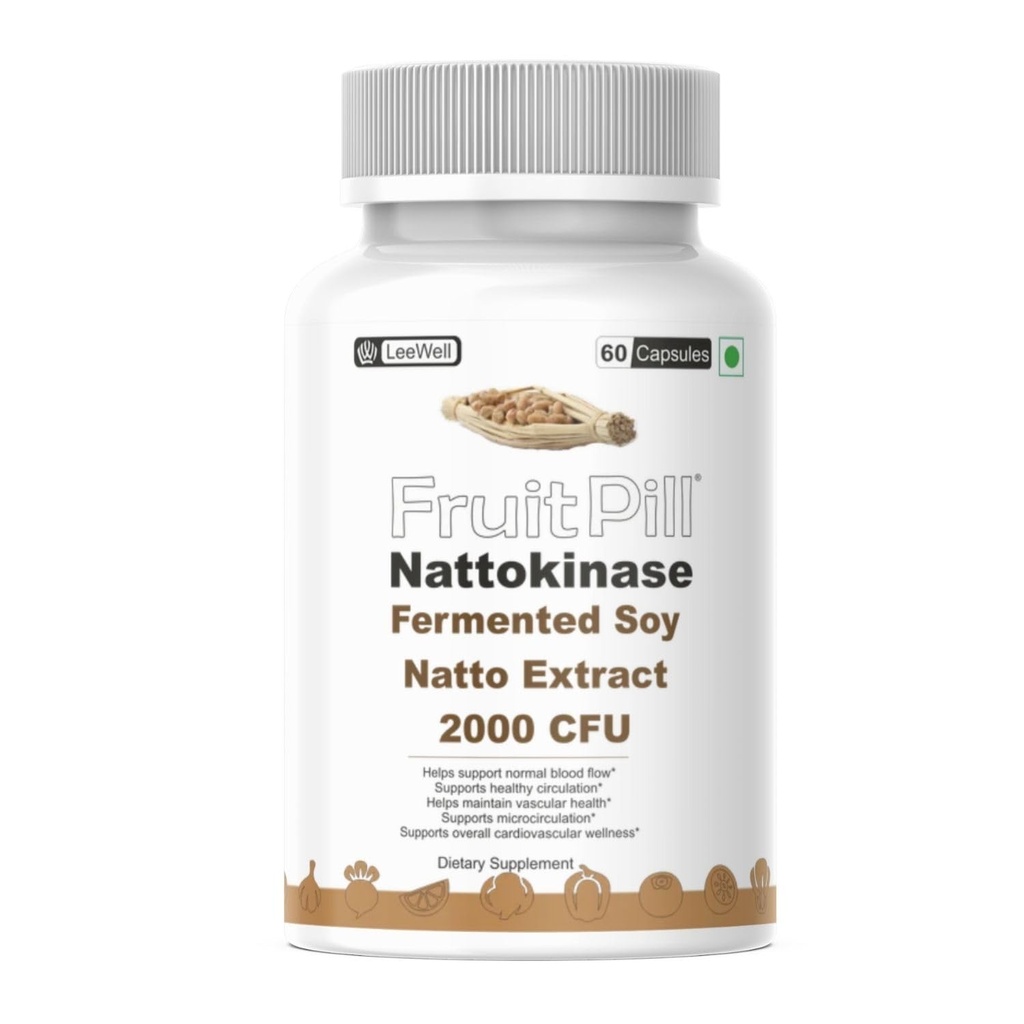 (LeeWell) Nattokinase 2000 FU Fermented Soy Natto Extract Enzyme, | Cardiovascular & Circulation Support Supplement, High Potency Fibrinolytic Formula -60 Capsules