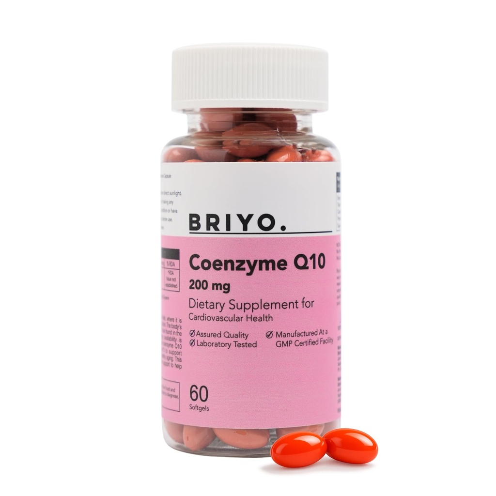 Briyo CoQ10 200 mg Ubiquinone – High Absorption Coenzyme Q10 Supplement for Heart Health, Energy & Antioxidant Support – Naturally Fermented, Gluten-Free – 60 Capsules