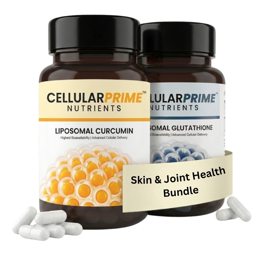 Cellular Prime Skin & Joint Health Combo – Liposomal Curcumin & Liposomal Glutathione | Advanced Liposomal Delivery for Joint Comfort, Skin Radiance & Antioxidant Support | 30 Capsules Each
