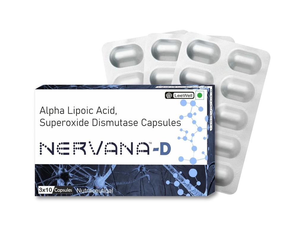 Nervana -D (LeeWell) Alpha Lipoic Acid 600mg, Superoxide Dismutase 140IU | Nerve health supplements | Nerve pain relief, Nerve repair, Nerve weakness, Sciatica Pain support - 30 Capsules