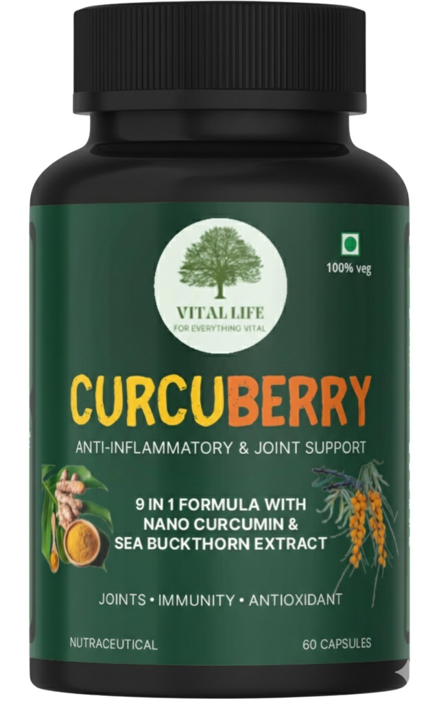 VITAL LIFE Curcumin & Sea Buckthorn Berry 9 in 1 Supplement, 60 Capsules
