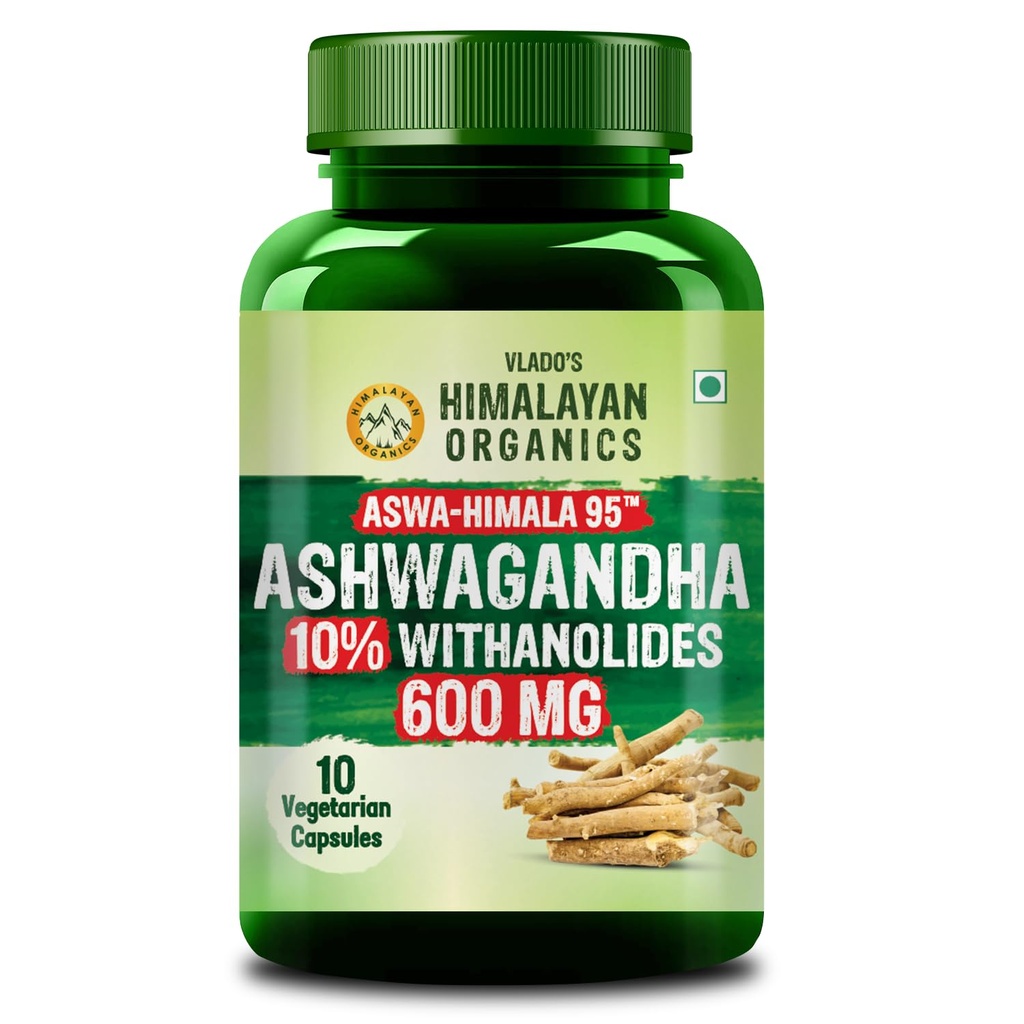 Vlado's Himalayan Organics Pure Ashwagandha -10% Withanolides with Ultra High Potency - 10 Capsules