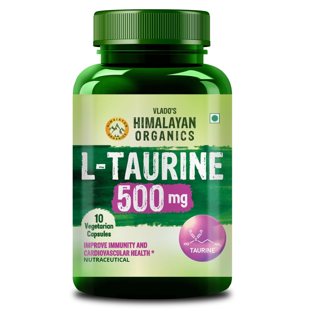 Vlado's Himalayan Organics L-Taurine 500mg Supplement - 10 Veg Capsules