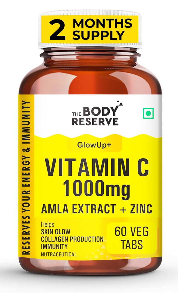 THE BODY RESERVE Natural Vitamin C Tablets From Amla Extracts With Zinc helps Immunity & Skin Whitening Vitamin C Supplements 60 Tablets