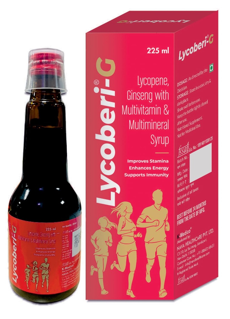 G Lycopene Ginseng Multivitamin and Multimineral Syrup, 225 ml, help to Improves Stamina Enhances Energy and Supports Immunity Booster (Pack of 1)