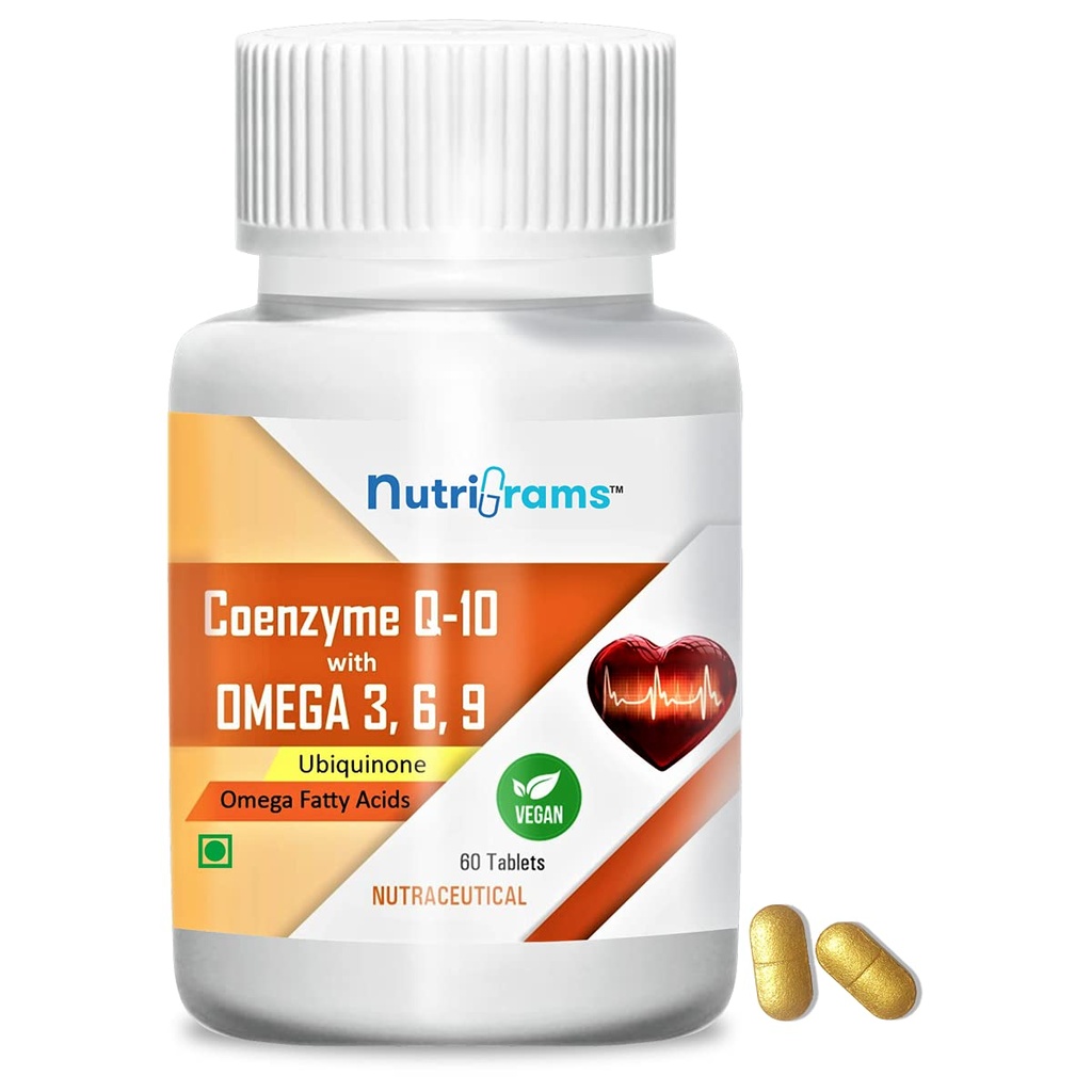 Microencapsulated Coenzyme Q10 with Omega 369 Vegan Supplement for Healthy Heart, Cellular ATP Levels, Brain Health, Antioxidant, High Absorption CoQ10 Supplement - 60 Tablets
