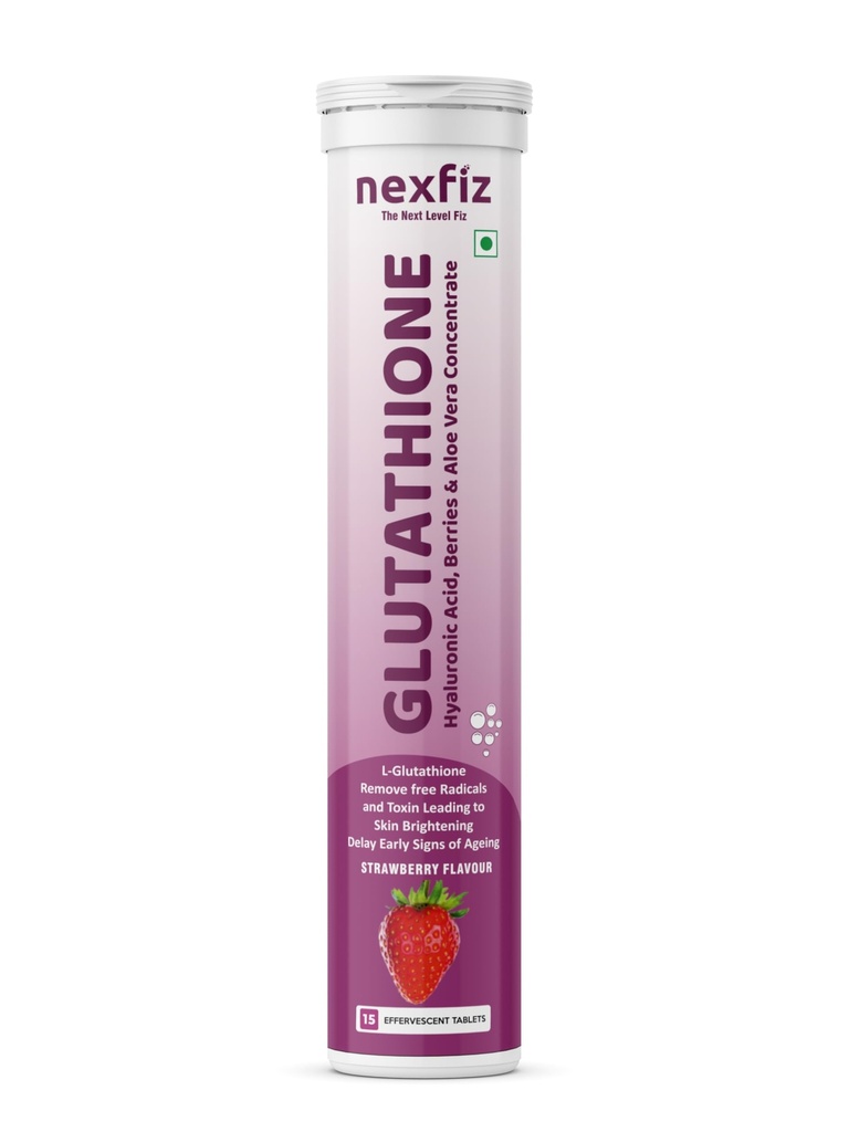 Glutathione Effervescent Tablets-500mg| Skin Brightening, Anti-Aging & Deep Hydration | With Vitamin E, Hyaluronic Acid & Aloe Vera Concentrate | No Sugar | No Maltodextrin | Strawberry | Pack of 1 (15 Tablets)