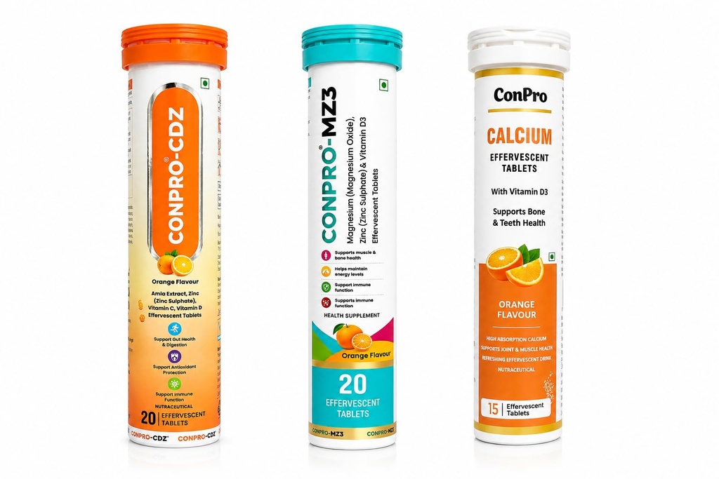 Immunity Combo | CDZ Vitamin C + Zinc + Vitamin D3, MZ3 Magnesium + Zinc + Vitamin D3 & Calcium Effervescent Tablets 20 Tablets Each | Pack of 3