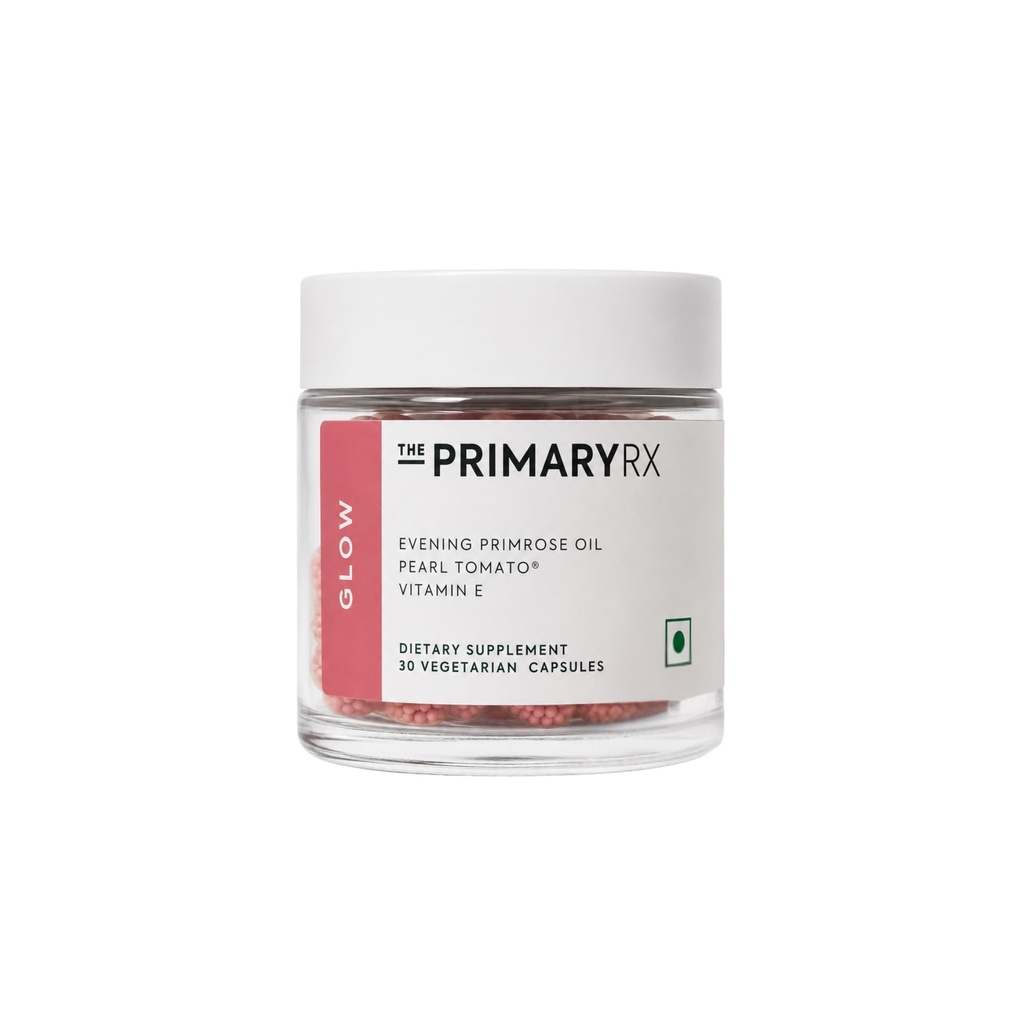 ThePrimaryRx Glow - Pearl Tomato® with Evening Primrose Oil & Vitamin E | Dual Action Skin Supplement for Even Toned Radiant Skin, Hydration & UV Protection Support | Dermatologist-Dispensed | 30 Veg Capsules
