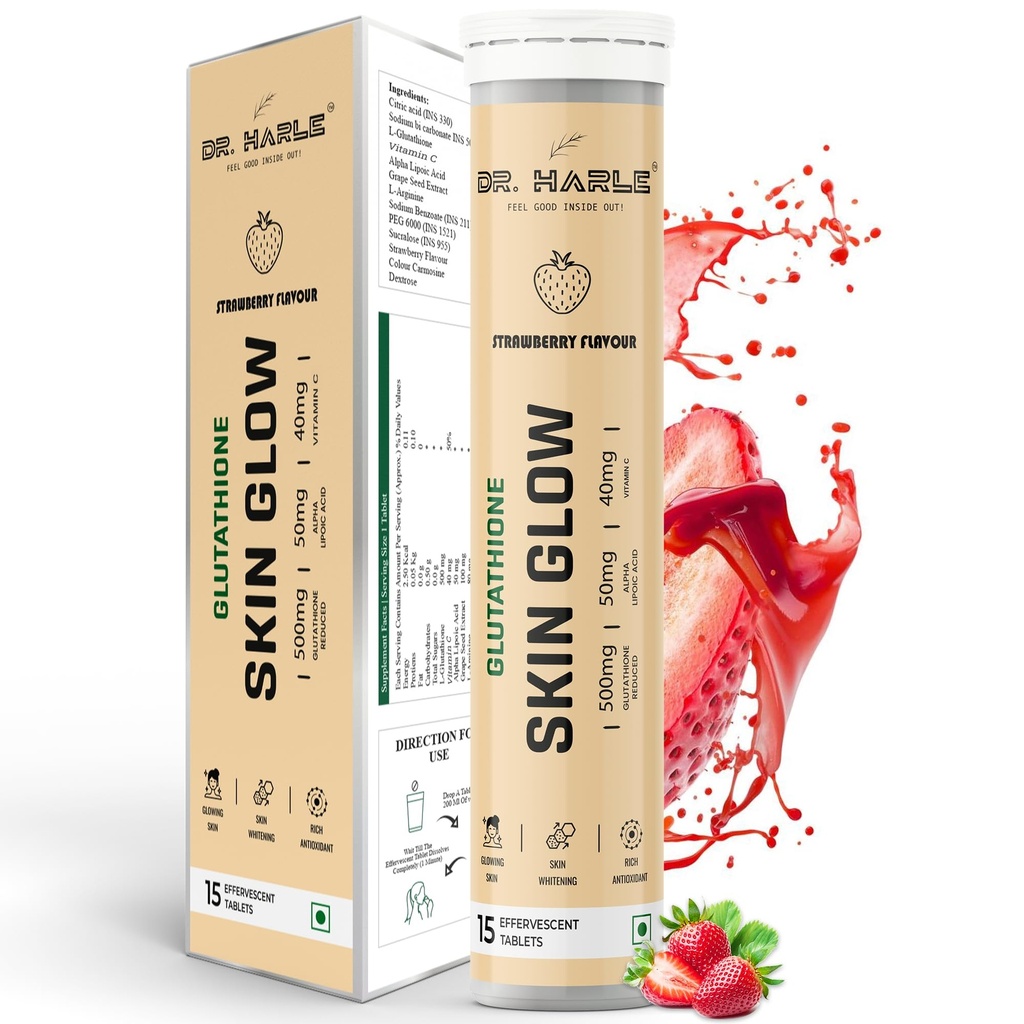 Glutathione Skin Glow Effervescent Tablets 500mg | With Vitamin C, Alpha Lipoic Acid & Vitamin E | Antioxidant Support for Radiant Skin & Anti-Aging | 15 Tablets, Strawberry Flavour