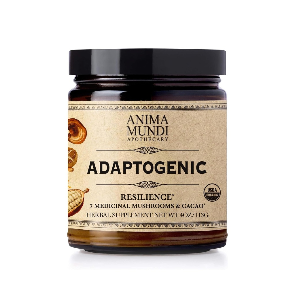 Anima Mundi Apothecary Organic Mushroom Supplement - Adaptogenic Mushrooms + Cacao - Uplifting Powder with Organic Lion's Mane, Shiitake, Chaga & More - Add to Coffee, Tea & Smoothies (4oz / 113g)