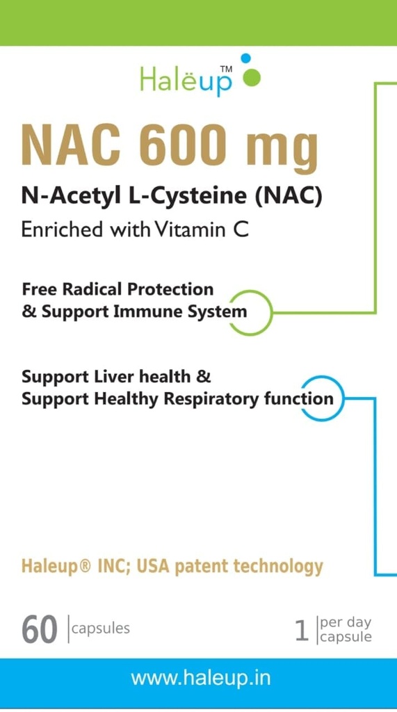 Haleup USA NAC 600 mg, Enriched with Vitamin C,60 capsules