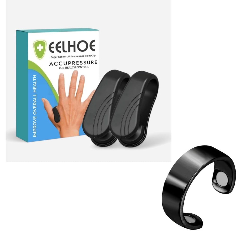 Acuplus Sugar Control Combo | 2 Acupressure Clips + 1 Sugar Control Ring | Natural Diabetes Support Acupressure Therapy | Magnetic Wellness Ring & Pressure Clips for Men & Women