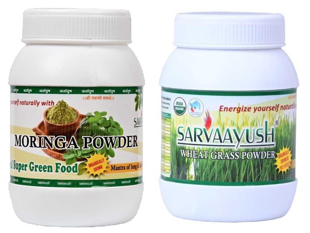 MORINGA 100 GM & WHEATGRASS 60 POWDER PACK| HEALTHY COMBO | SUPER FOOD | HERBAL SUPPLIMENT | RICH IN VITAMINS | ANTIOXIDENTS | IMMUNITY BOOSTER | NATURAL | SUPPORT HEALTHY LIFE