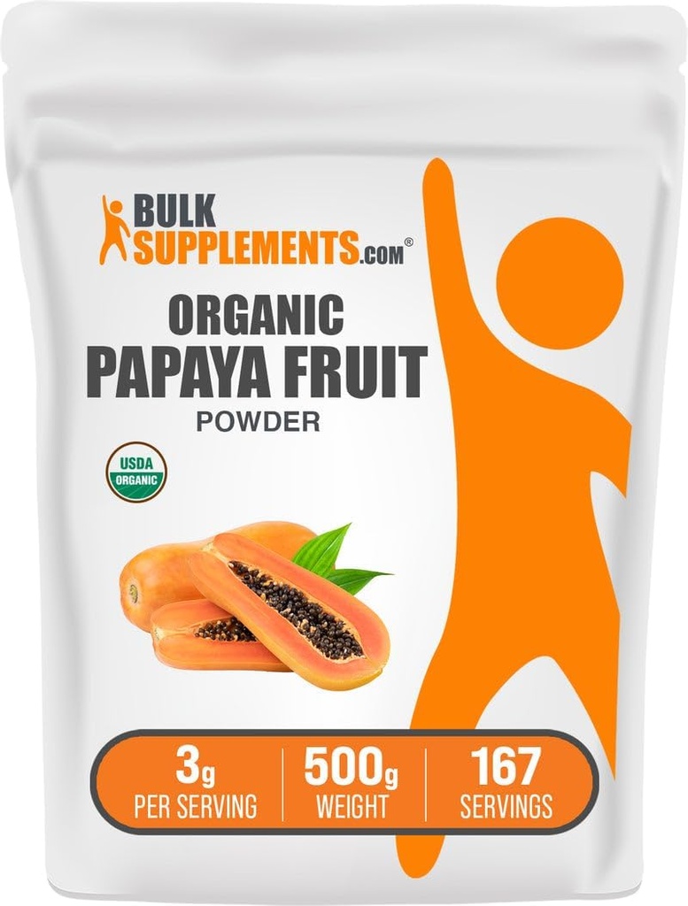 BulkSupplements.com Organic Papaya Fruit Powder - Flavoring Powder, Sourced from Carica Papaya Fruit - Gluten Free, 3g per Serving, 500g (1.1 lbs) (Pack of 1)