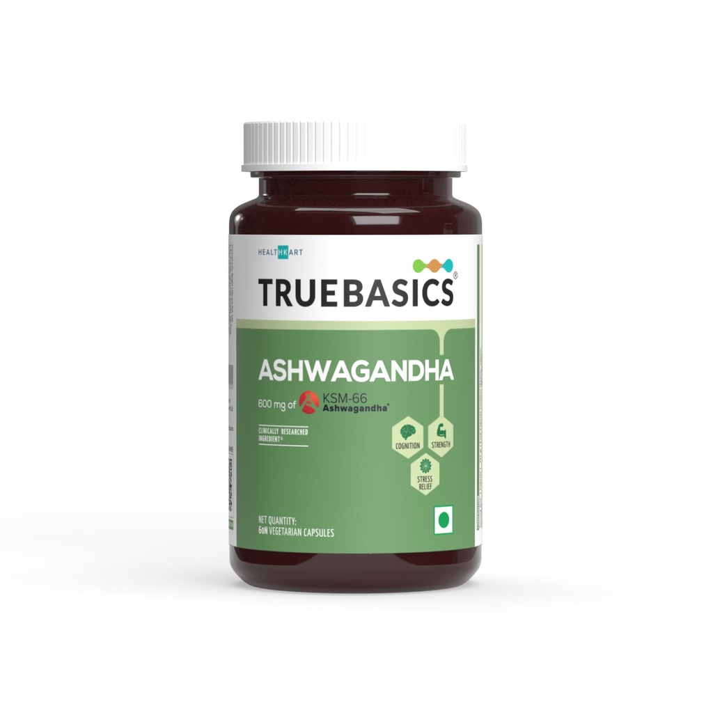 TrueBasics Ashwagandha 600mg of KSM-66 Ashwagandha, 60 Capsules