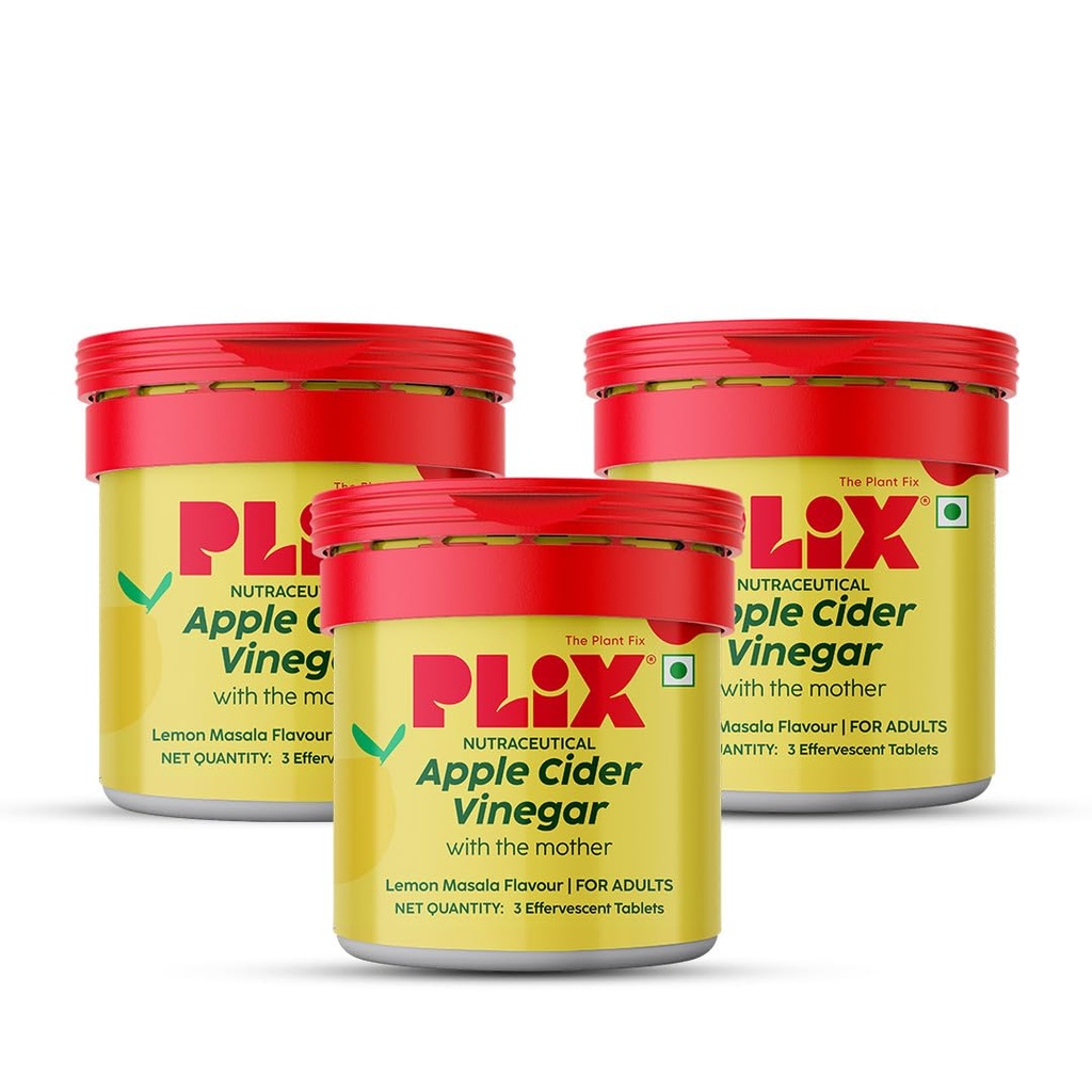PLIX - THE PLANT FIX Apple Cider Vinegar Effervescent Mini | Vitamin B6 & B12 | Pack of 3 (Lemon Masala), 9 Tablets | No Added Sugar | Easy to Carry & Consume
