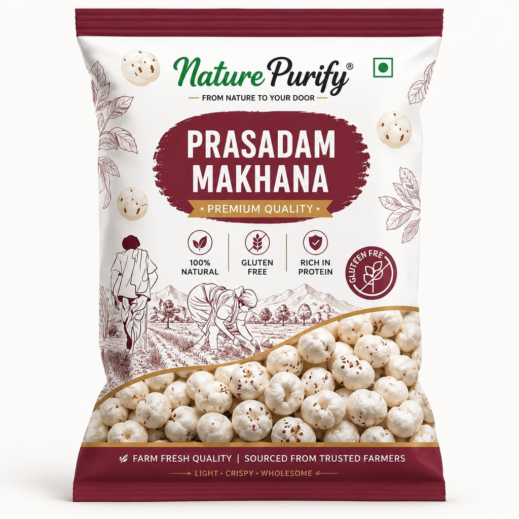 Nature Purify Premium Plain Phool Makhana 250GM | Raw Plain Phool Makhana| Rich in Calcium & Antioxidants| Handpicked Jumbo Size High Protein Fox Nuts/Premium Lotus Seeds for Fasting