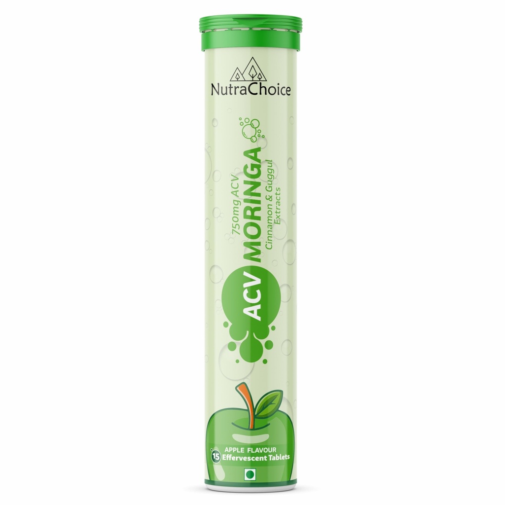 ACV Moringa 750 mg for Weight Loss | Control Cravings, Boost Metabolism & Control Weight | Added Cinnamon & Guggul | 15 Sugar Free Effervescent Tablets - Green Apple (Pack of 1)