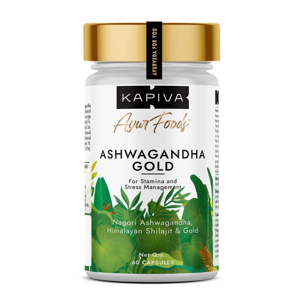 Kapiva Ashwagandha Gold 60 Caps |183rd day Nagori Ashwagandha | 5% Withanolide | Helps in Stress & Sleep Management | Improves Gym Performance | For Men & Women |100% Ayurvedic