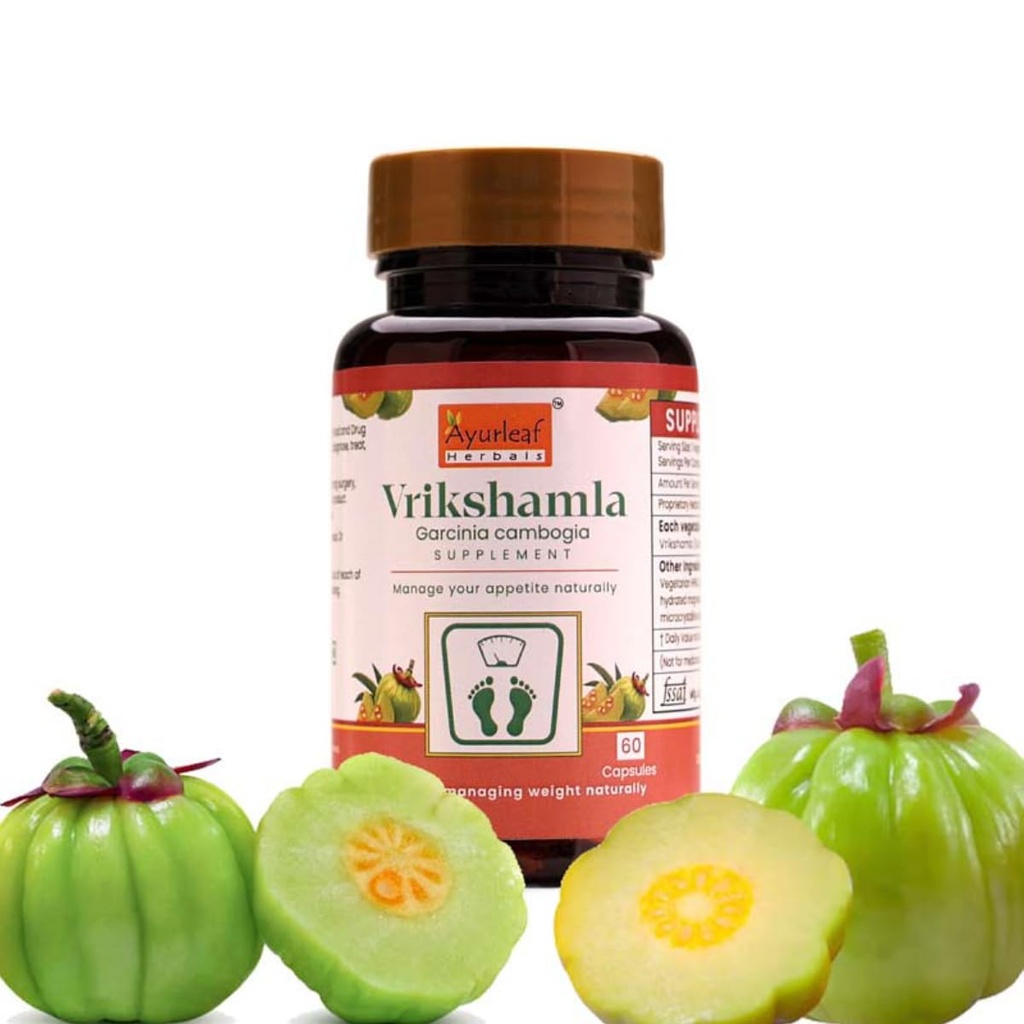 Ayurleaf Herbals Vrikshamla Capsules | Helpful to Manage Weight and Reduce Cholesterol | Improve Digestive Health and Appetite Suppression |100% Natural Herb (60 Capsules)