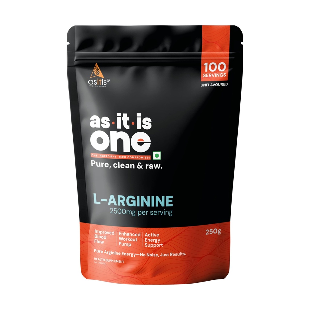 AS-IT-IS One L Arginine, Unflavoured & Unsweetened, 250g - Supports Blood Flow, Nitric Oxide Production & Workout Performance