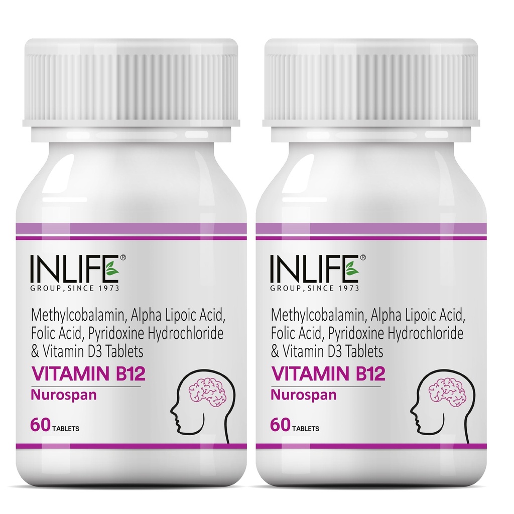 INLIFE Vitamin B12 (Methylcobalamin) 1500mcg Supplement with ALA, Folic Acid, Vitamin D3 | Nerve and Brain Health for Men & Women – 60 Tablets(Pack Of 2,120)