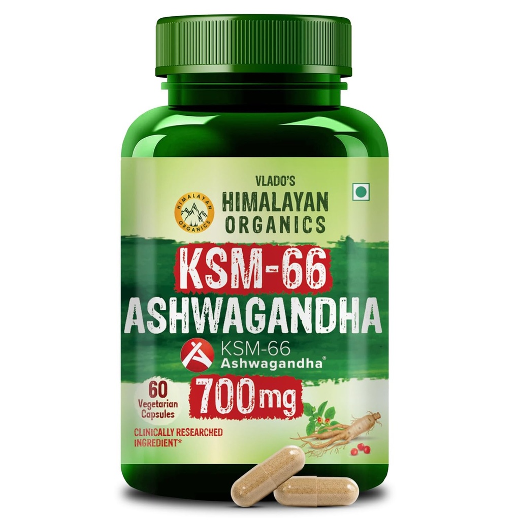 Vlado's Himalayan Organics Ashwagandha KSM66 700mg - 60 Capsules I KSM 66 Ashwagandha Capsules for Men & Women | Clinically Proven I 5% Withanolides for Max Results - 100% Pure Root Extract | Stress Relief, Energy & Recovery Support | World’s Strongest Ashwagandha
