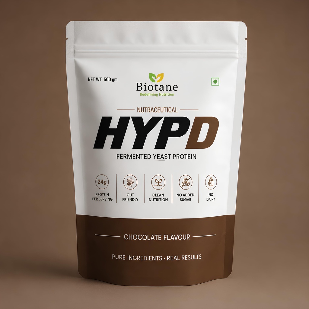 Biotane HYPD Yeast Protein Powder – Natural Chocolate Flavour | 24g Complete Protein I PDCAAS 1.0, All 9 Amino Acids | Vegan, Dairy-Free, No Added Sugar, Gut-Friendly | 500g