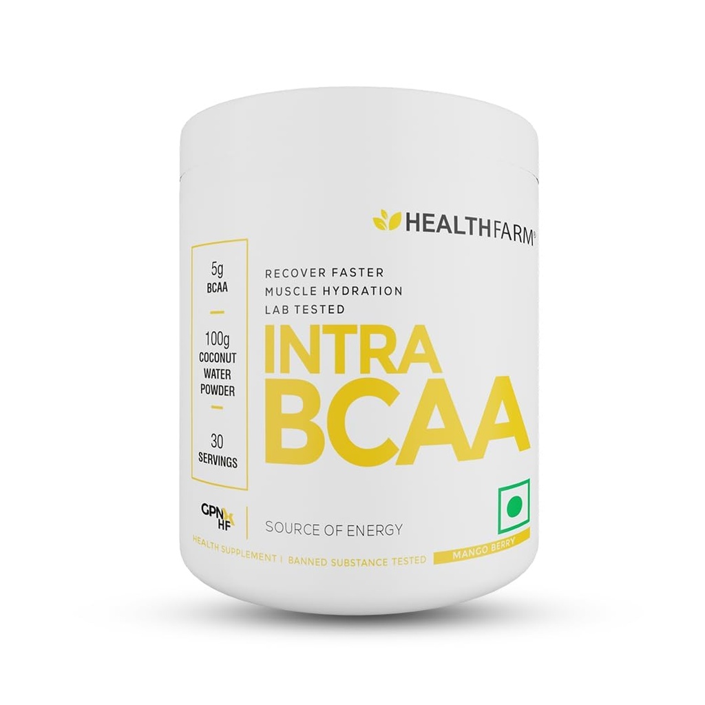 Healthfarm BCAA 2:1:1 Powder (Branched Chain Amino Acids) - BCAA Powder for Muscle Recovery - Gluten Free - 5000mg per Serving,30 Servings -Flavor- Mango Berry
