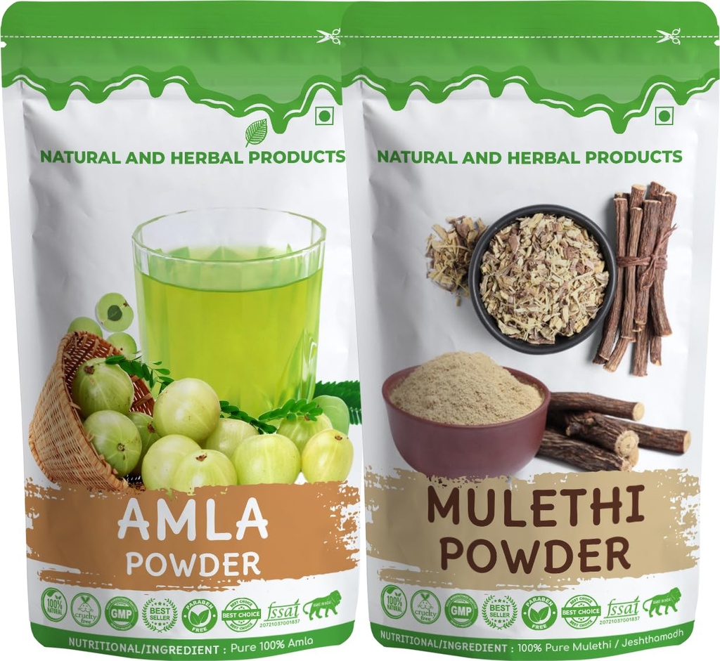Amla Powder + Mulethi Powder Combo (100% Pure & Natural) | Herbal Wellness Combo for Hair, Immunity & Digestion | No Chemicals, No Preservatives