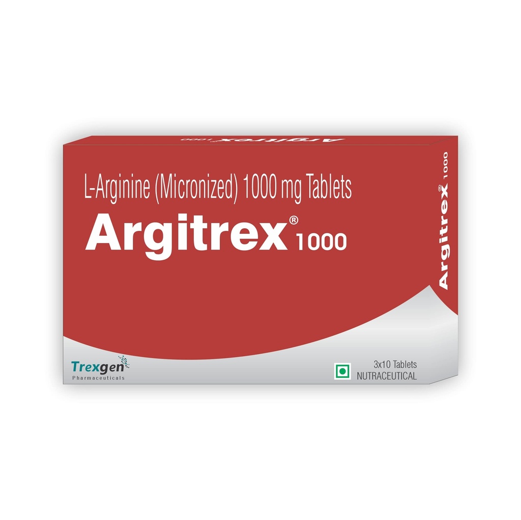Trexgen ARGITREX L-Arginine Micronized 1000 mg Nitric oxide booster, Blood circulation, Men's Health Essential amino acid (30 Tablets) (Pack of 1)