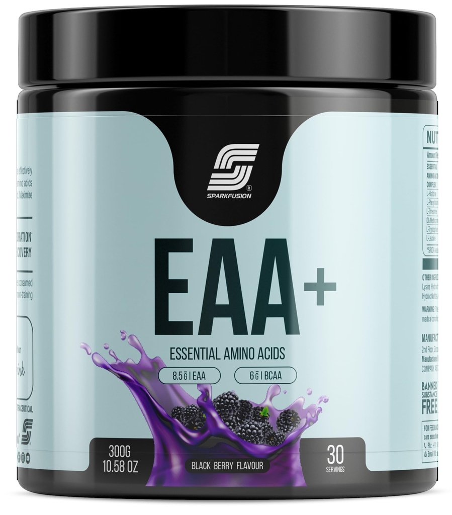 Sparkfusion 8500 mg Eaa+ & 6000mg Bcaa (300 gm) Essential Amino Acids | Pre/Intra Workout and Muscle Growth & Recovery | All 9 Essential Amino Acid EAA Powder (Black Berry)