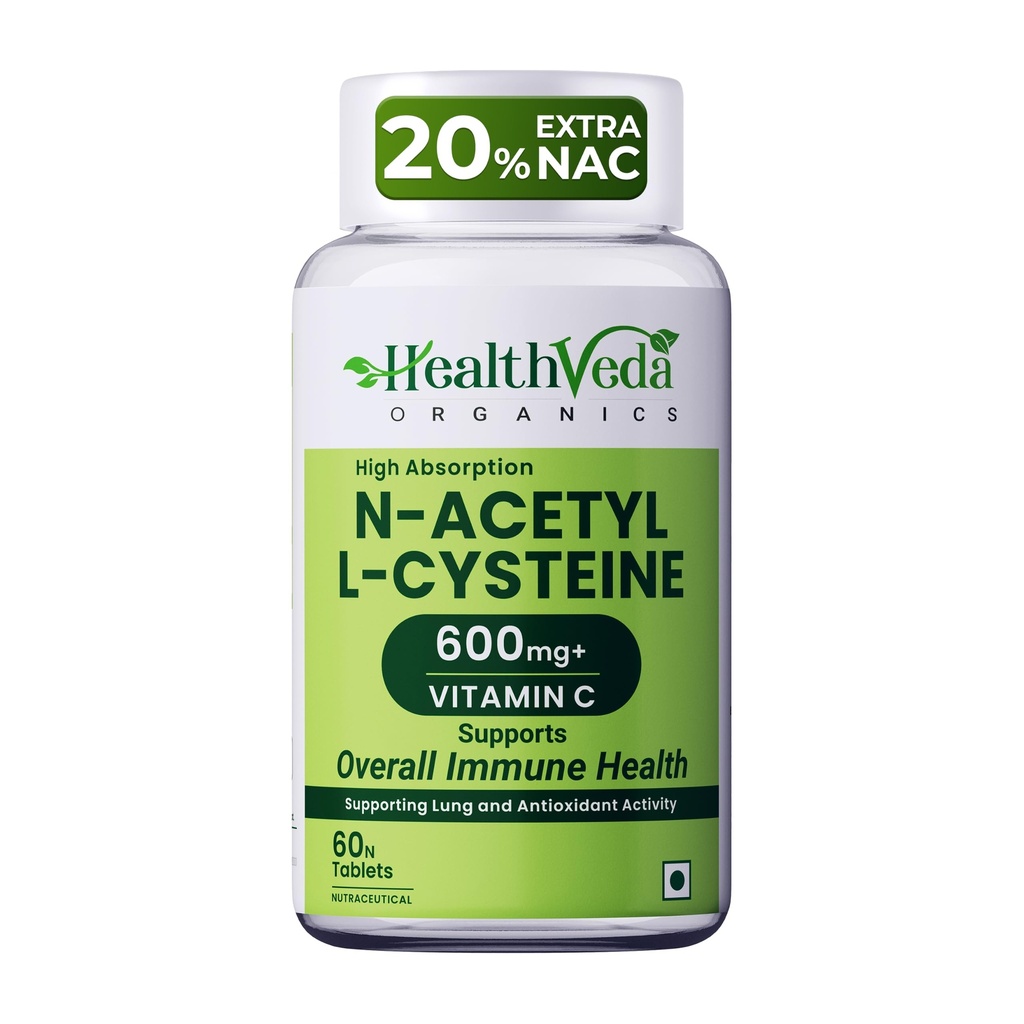 Health Veda Organics N-Acetyl L-Cysteine (NAC) 600 mg | 60 Veg Tablets | Lung,Respiratory Support & Antioxidant Supplement